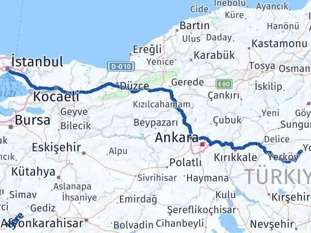İstanbul Üsküdar Yozgat Arası Kaç Km - Yol Haritası