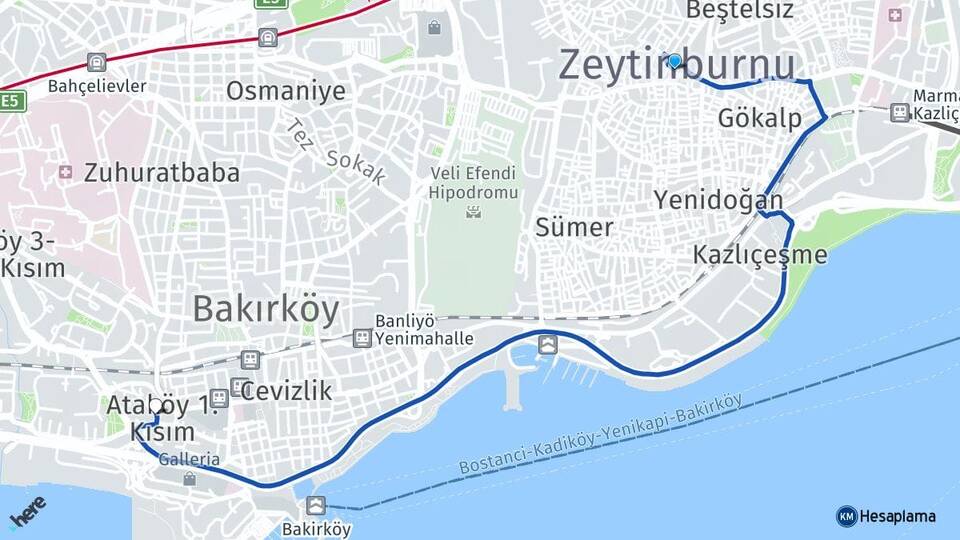 İstanbul Zeytinburnu Ataköy 1. Kısım Bakırköy Arası Kaç Km - Yol Haritası