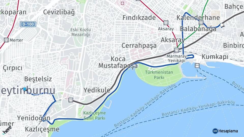 İstanbul Zeytinburnu Beyazıt Fatih Arası Kaç Km - Yol Haritası