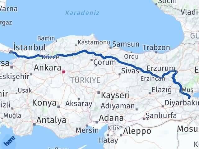 İstanbul Zeytinburnu Bitlis Arası Kaç Km - Yol Haritası