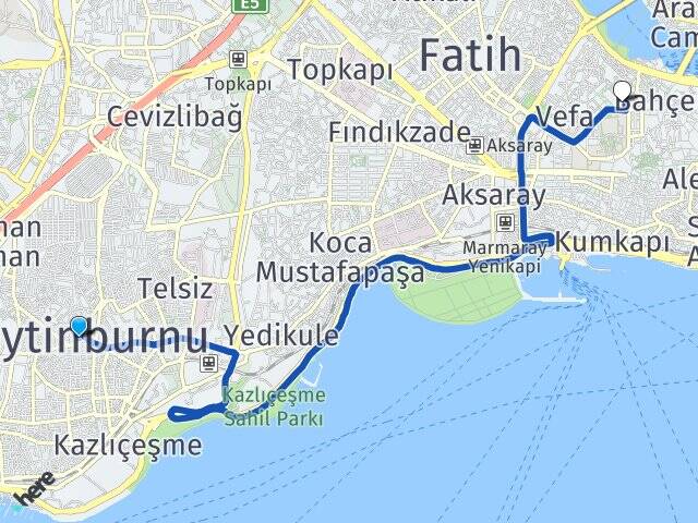 İstanbul Zeytinburnu Eminönü Fatih Arası Kaç Km - Yol Haritası