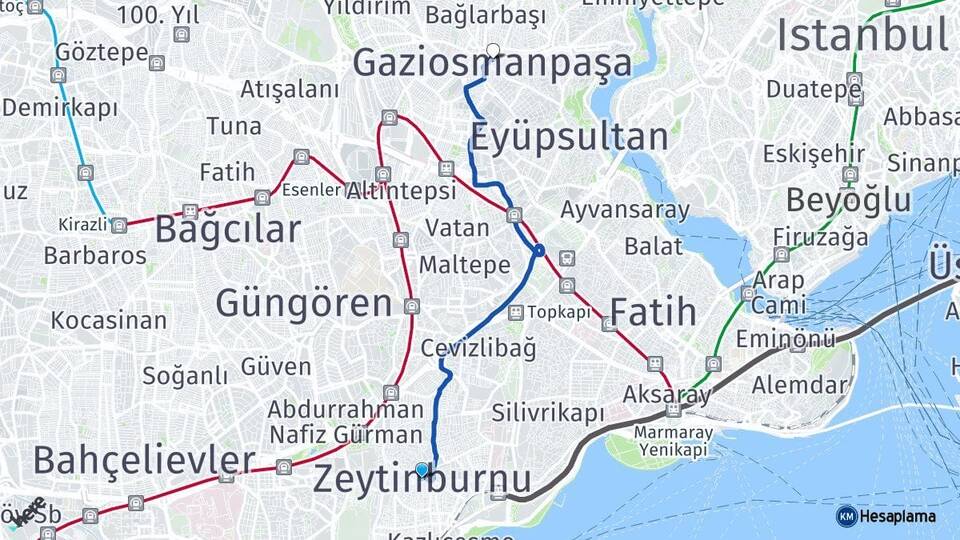 İstanbul Zeytinburnu Gaziosmanpaşa Arası Kaç Km - Yol Haritası