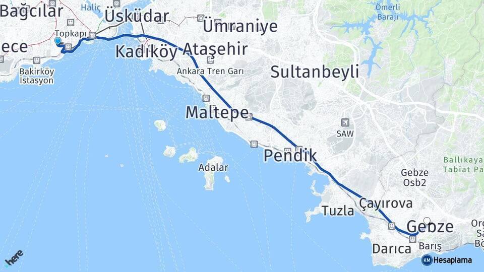 İstanbul Zeytinburnu Gebze Kocaeli Arası Kaç Km - Yol Haritası