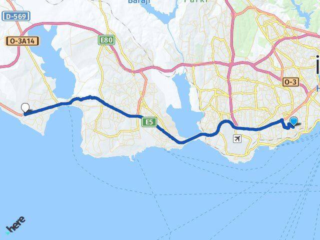 İstanbul Zeytinburnu Güzelce Büyükçekmece Arası Kaç Km - Yol Haritası