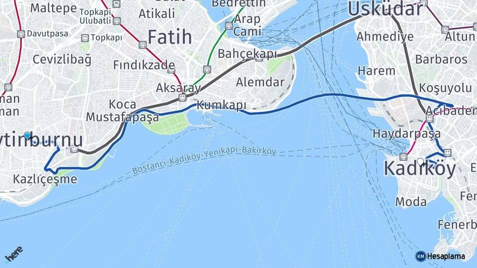 İstanbul Zeytinburnu Kadıköy Arası Kaç Km - Yol Haritası
