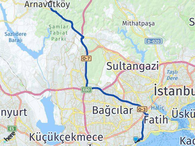 İstanbul Zeytinburnu Kazlıçeşme Arnavutköy Arası Kaç Km - Yol Haritası