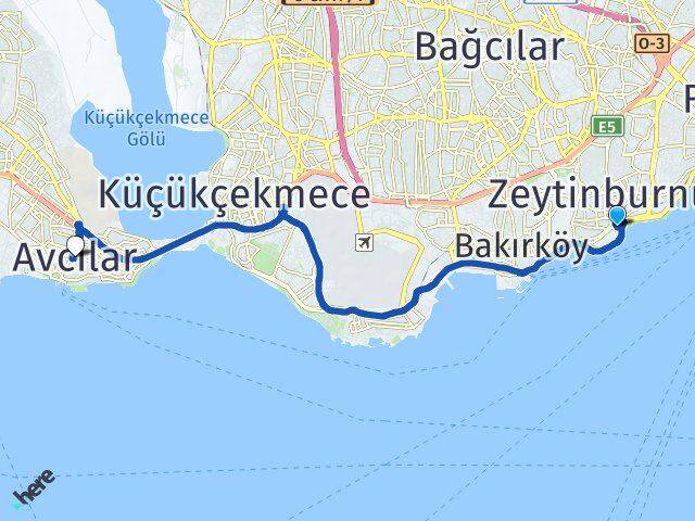 İstanbul Zeytinburnu Kazlıçeşme Avcılar Arası Kaç Km - Yol Haritası