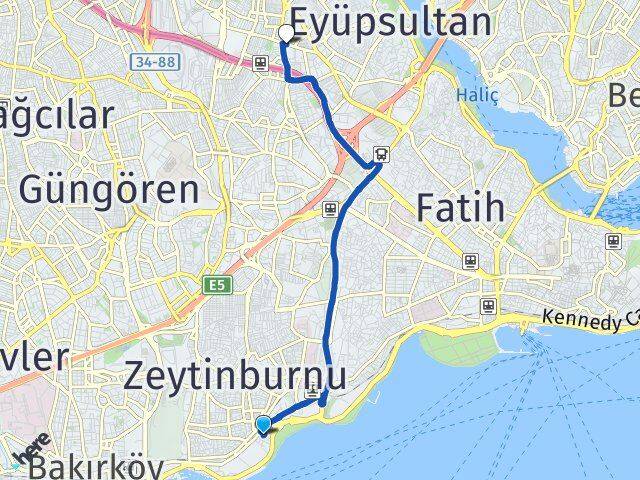 İstanbul Zeytinburnu Kazlıçeşme Bayrampaşa Arası Kaç Km - Yol Haritası