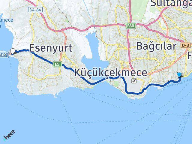 İstanbul Zeytinburnu Kazlıçeşme Büyükçekmece Arası Kaç Km - Yol Haritası
