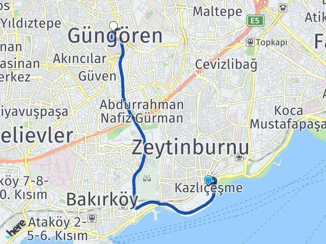 İstanbul Zeytinburnu Kazlıçeşme Güngören Arası Kaç Km - Yol Haritası