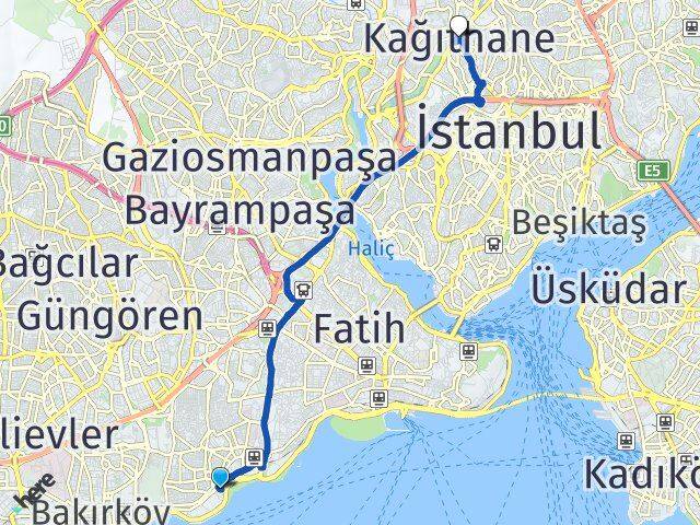 İstanbul Zeytinburnu Kazlıçeşme Kağıthane Arası Kaç Km - Yol Haritası