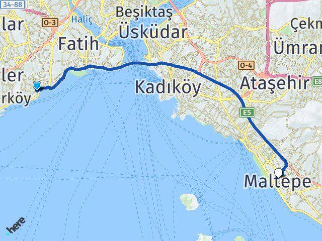 İstanbul Zeytinburnu Kazlıçeşme Maltepe Arası Kaç Km - Yol Haritası
