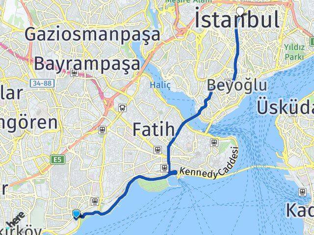 İstanbul Zeytinburnu Kazlıçeşme Şişli Arası Kaç Km - Yol Haritası