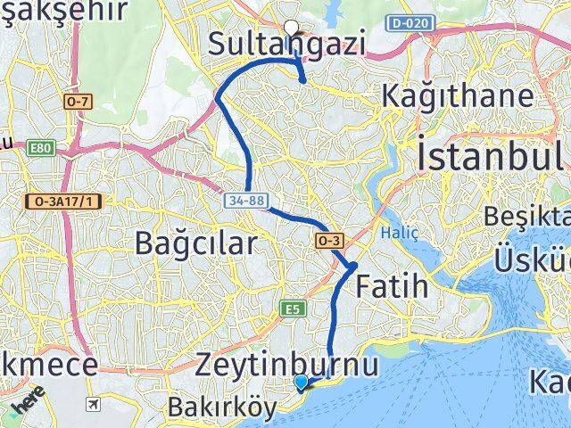 İstanbul Zeytinburnu Kazlıçeşme Sultangazi Arası Kaç Km - Yol Haritası