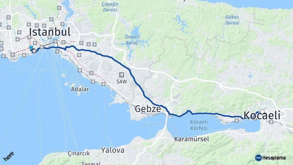 İstanbul Zeytinburnu Kocaeli Arası Kaç Km - Yol Haritası