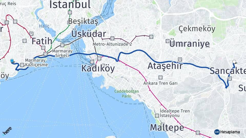 İstanbul Zeytinburnu Samandıra Sancaktepe Arası Kaç Km - Yol Haritası