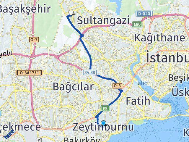 İstanbul Zeytinburnu Sultançiftliği Sultangazi Arası Kaç Km - Yol Haritası