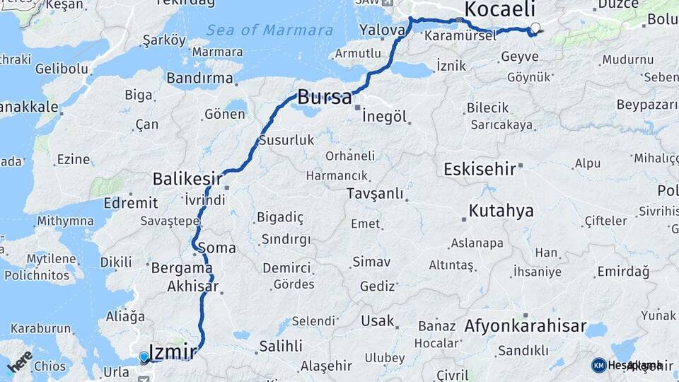 İzmir Akyazı Sakarya Arası Kaç Km - Yol Haritası