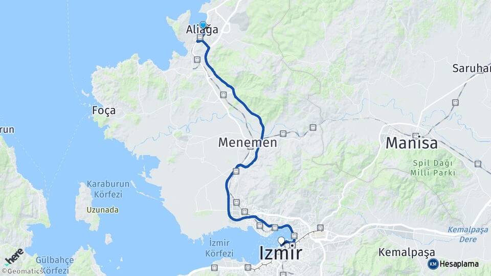 İzmir Aliağa Alsancak Konak Arası Kaç Km - Yol Haritası