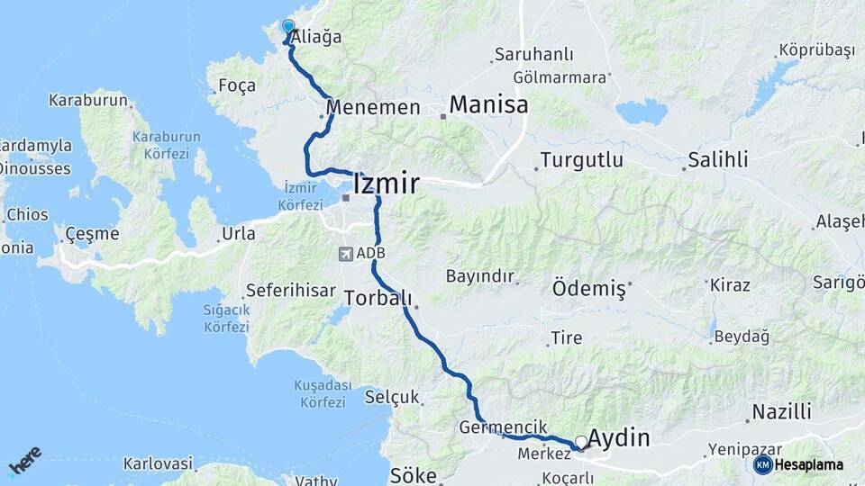 İzmir Aliağa Aydın Arası Kaç Km - Yol Haritası