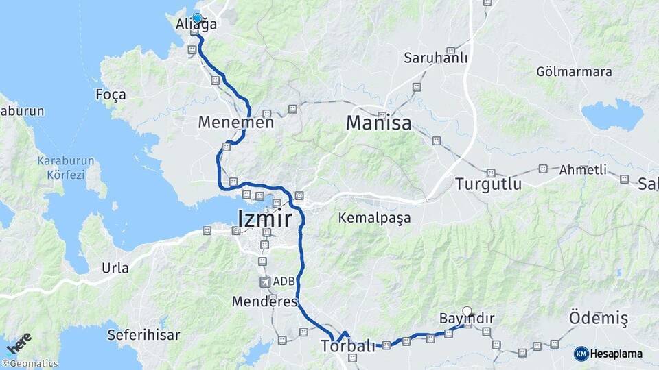 İzmir Aliağa Bayındır Arası Kaç Km - Yol Haritası