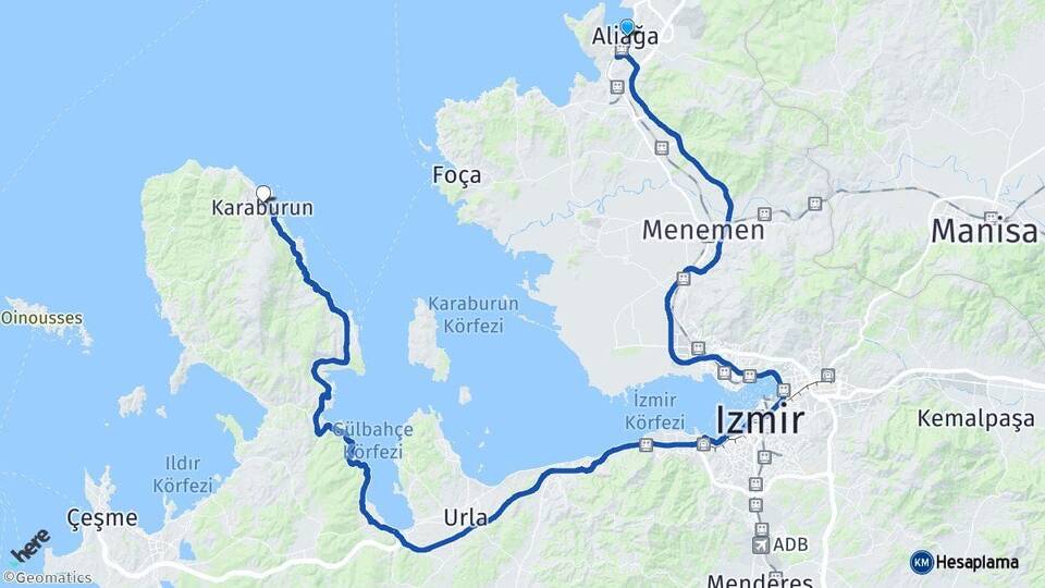 İzmir Aliağa Karaburun Arası Kaç Km - Yol Haritası