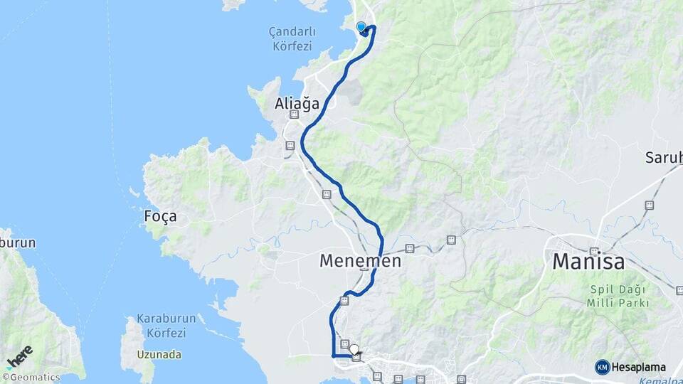 İzmir Aliağa Yenişakran Çiğli Arası Kaç Km - Yol Haritası