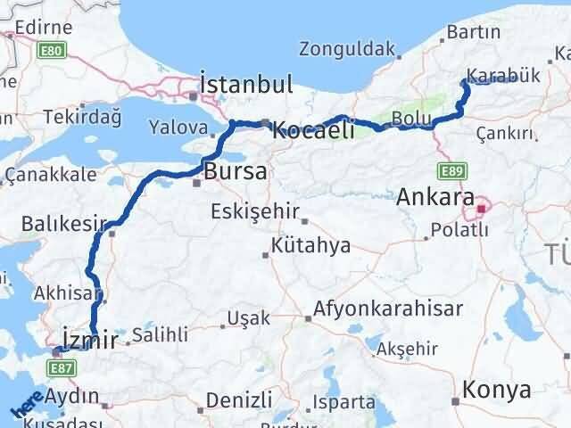 İzmir Araç Kastamonu Arası Kaç Km - Yol Haritası