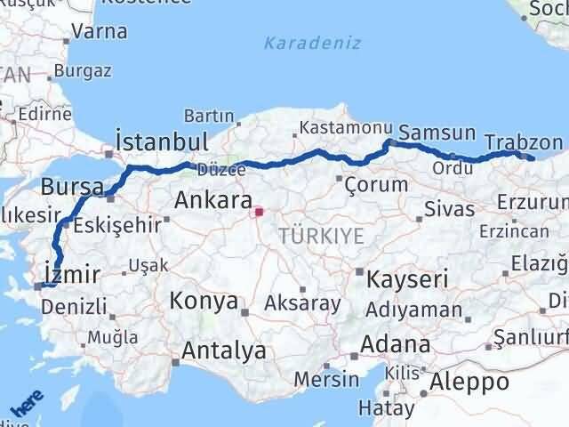 İzmir Arsin Trabzon Arası Kaç Km - Yol Haritası