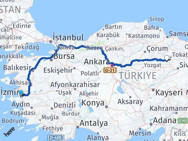 İzmir Artova Tokat Arası Kaç Km - Yol Haritası