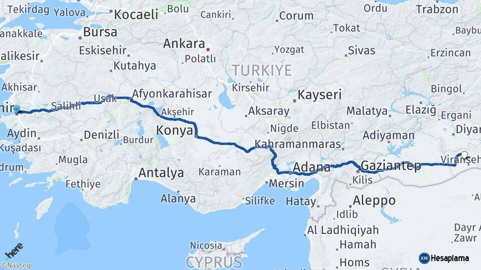 İzmir Artuklu Mardin Arası Kaç Km - Yol Haritası