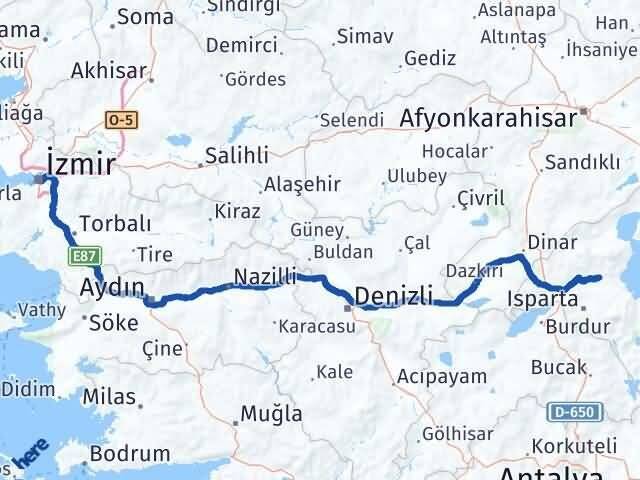 İzmir Atabey Isparta Arası Kaç Km - Yol Haritası