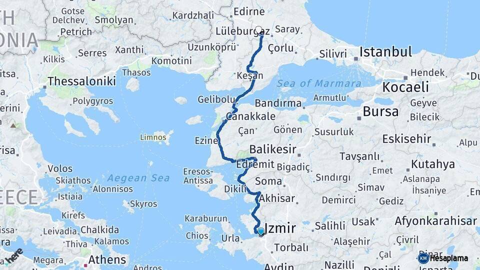 İzmir Babaeski Kırklareli Arası Kaç Km - Yol Haritası