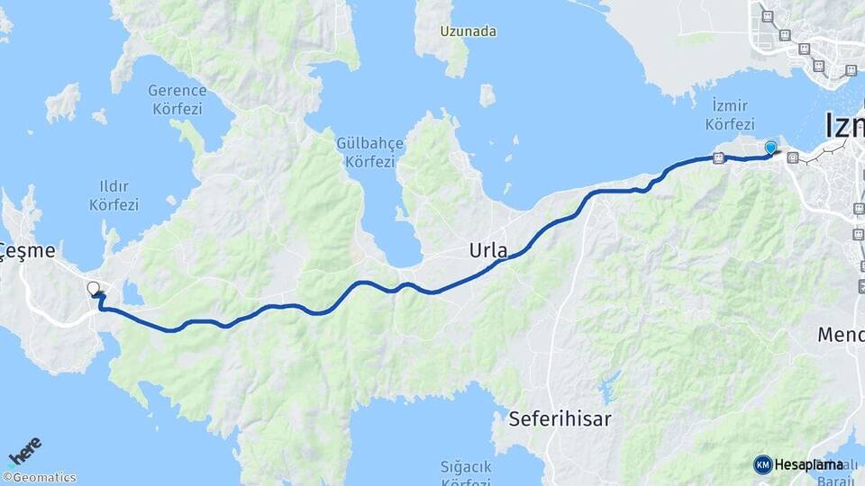 İzmir Balçova Alaçatı Çeşme Arası Kaç Km - Yol Haritası