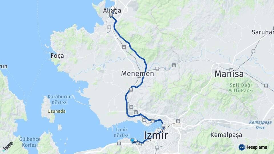 İzmir Balçova Aliağa Arası Kaç Km - Yol Haritası
