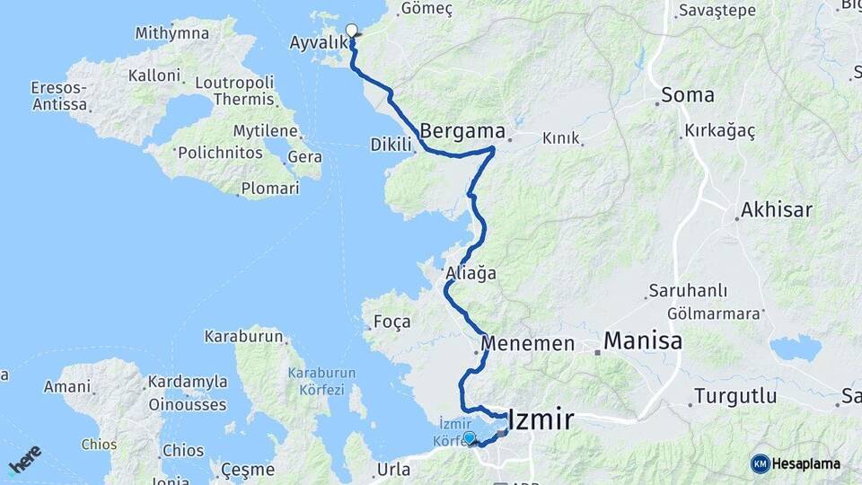 İzmir Balçova Ayvalık Balıkesir Arası Kaç Km - Yol Haritası