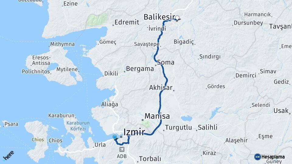 İzmir Balçova Balıkesir Arası Kaç Km - Yol Haritası