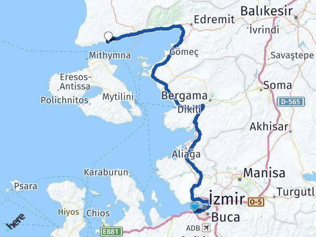İzmir Balçova Behram Ayvacık Çanakkale Arası Kaç Km - Yol Haritası