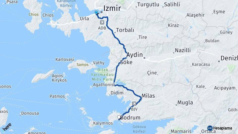 İzmir Balçova Bodrum Muğla Arası Kaç Km - Yol Haritası