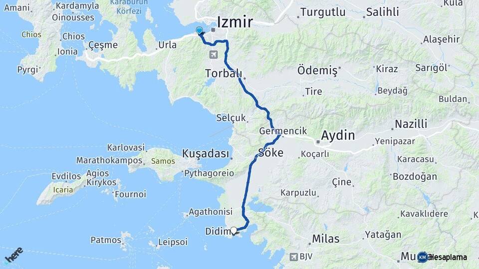 İzmir Balçova Didim Aydın Arası Kaç Km - Yol Haritası