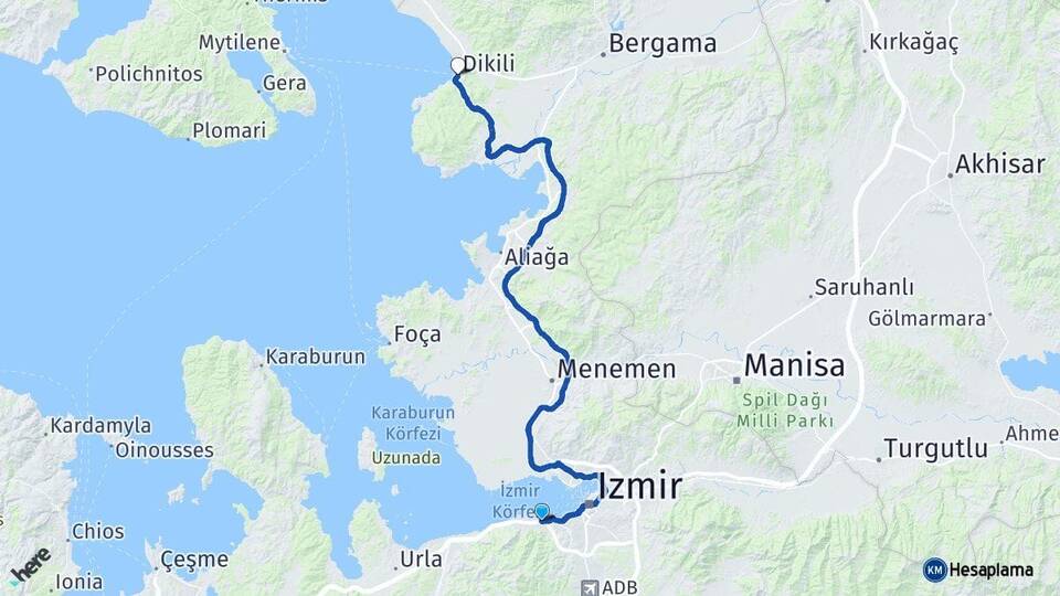 İzmir Balçova Dikili Arası Kaç Km - Yol Haritası