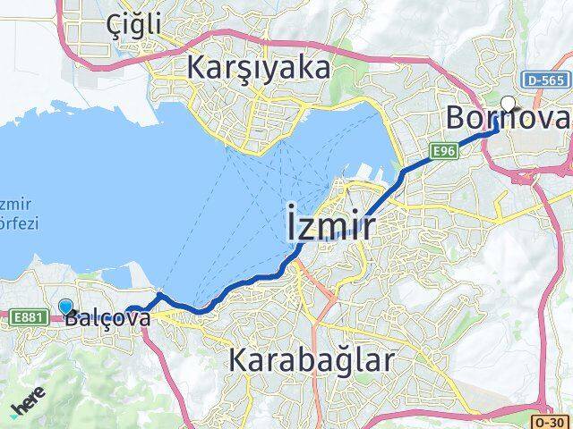 İzmir Balçova İnciraltı Bornova Arası Kaç Km - Yol Haritası