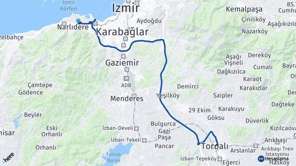 İzmir Balçova İnciraltı Torbalı Arası Kaç Km - Yol Haritası