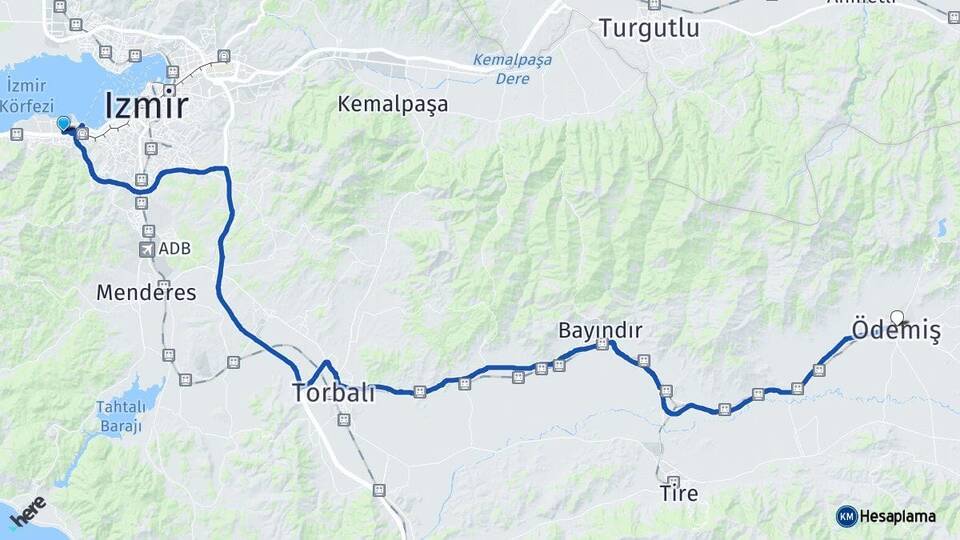 İzmir Balçova Ödemiş Arası Kaç Km - Yol Haritası