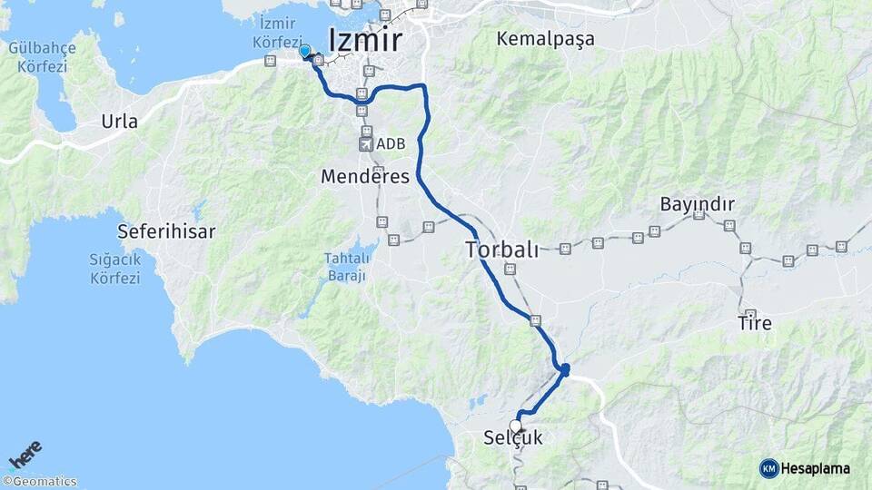 İzmir Balçova Selçuk Arası Kaç Km - Yol Haritası