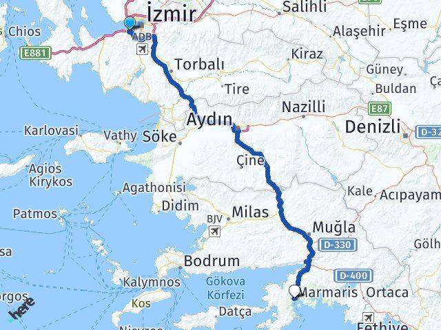 İzmir Balçova Siteler Marmaris Muğla Arası Kaç Km - Yol Haritası