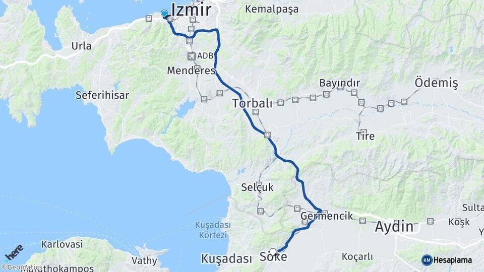 İzmir Balçova Söke Aydın Arası Kaç Km - Yol Haritası
