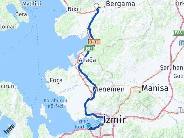 İzmir Balçova Tepeköy Bergama Arası Kaç Km - Yol Haritası