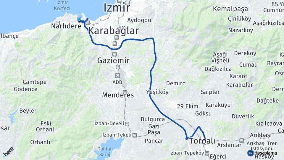 İzmir Balçova Torbalı Arası Kaç Km - Yol Haritası