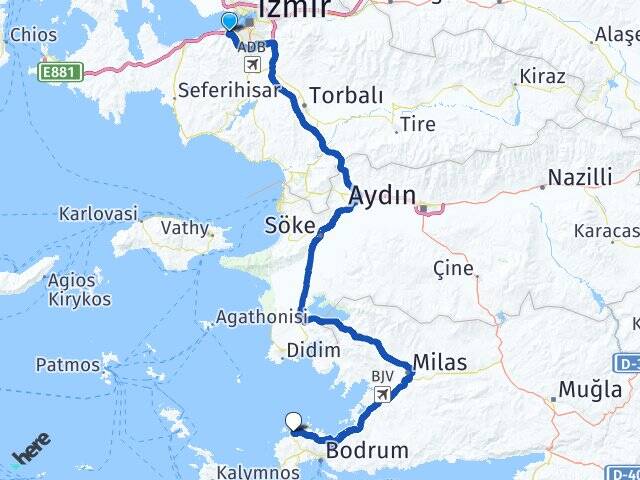 İzmir Balçova Yalıkavak Bodrum Muğla Arası Kaç Km - Yol Haritası